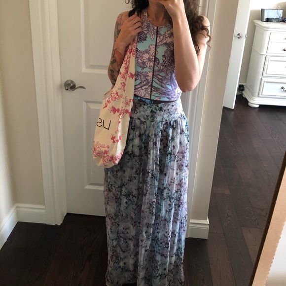 Silk Floral Maxi Skirt swim beach sheer delicate - Picture 2 of 14